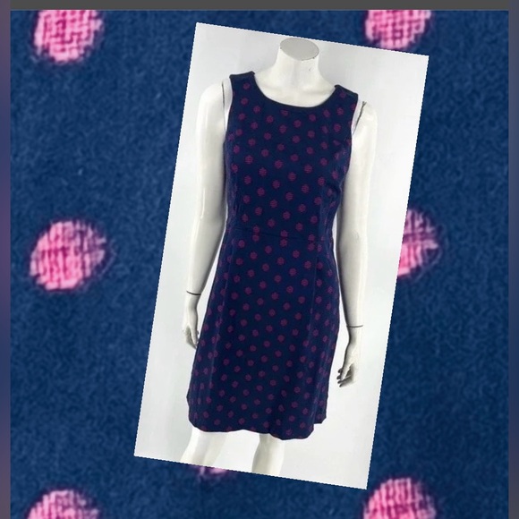 Adrienne Vittadini Dress Size 2 Navy & Pink Polka Dot Shift Sleeveless casual - Picture 1 of 12